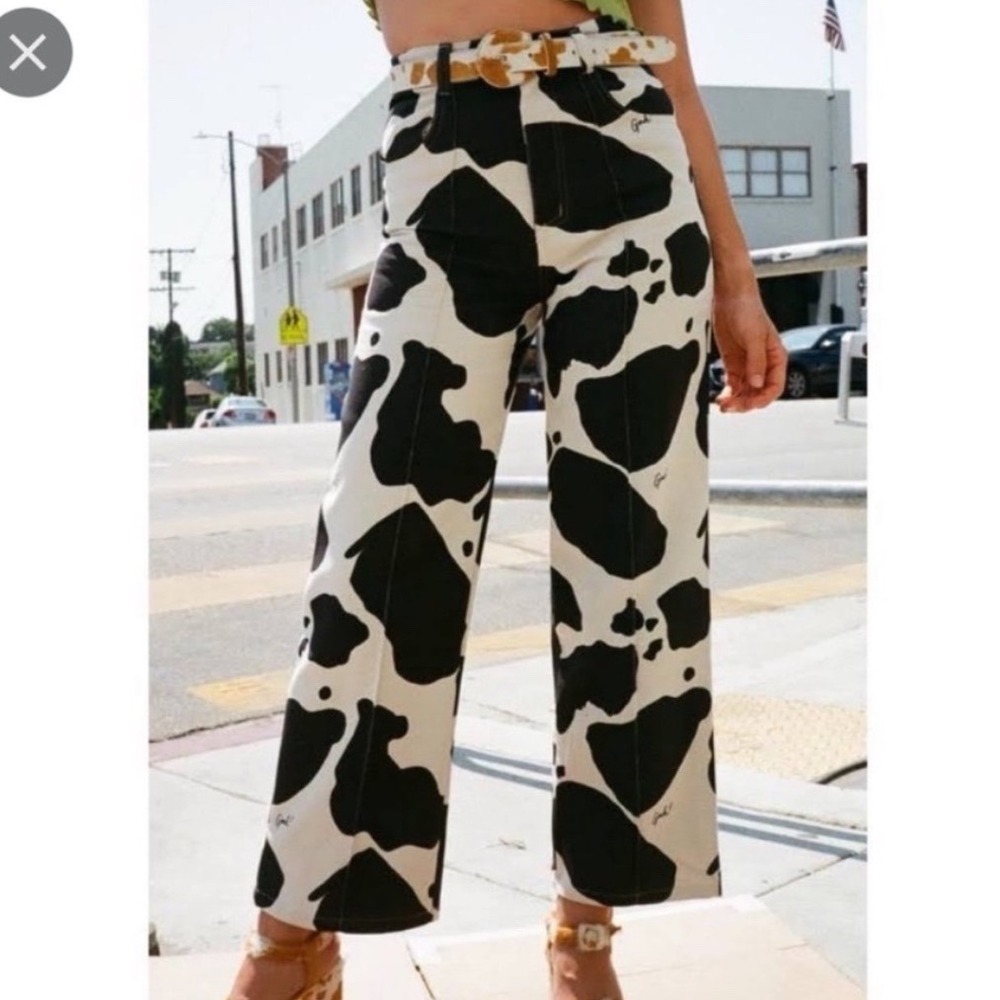 Lisa Says Gah Black and White Cow Print Wide Leg Jeans